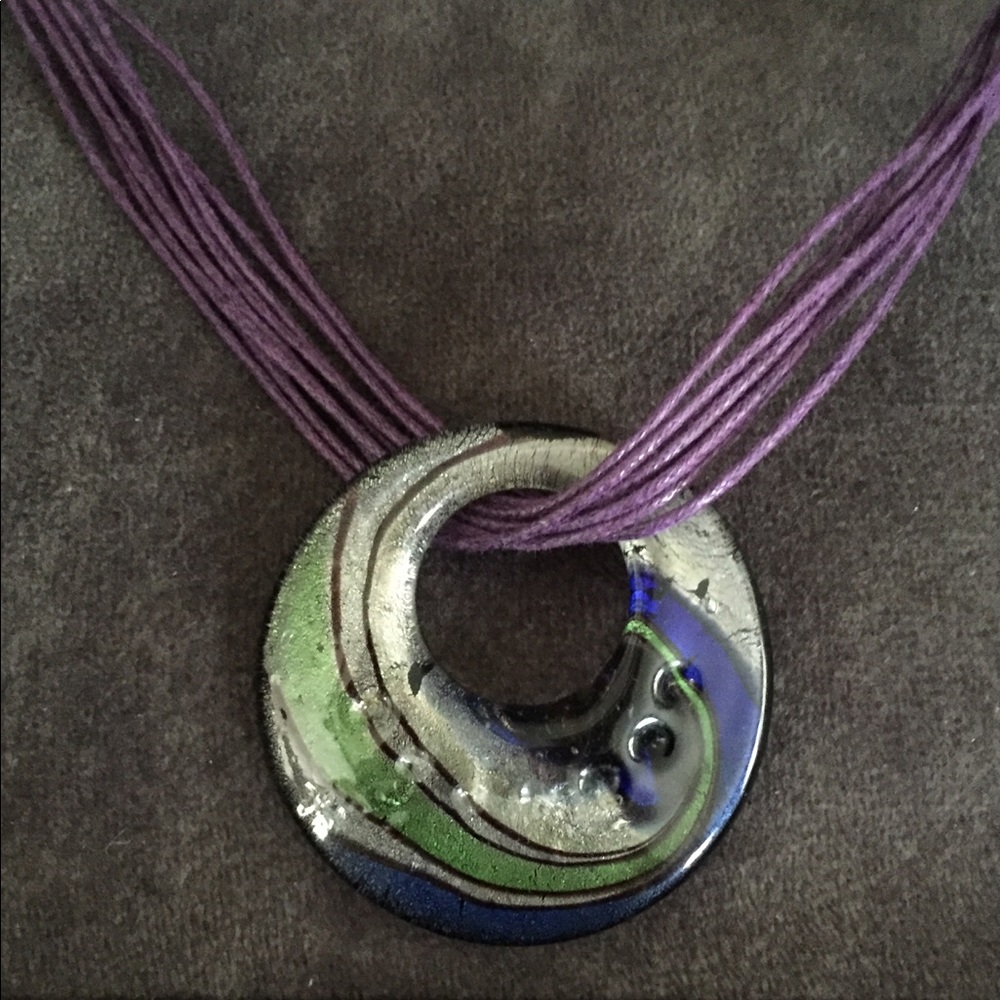 Purple necklace with glass medallion